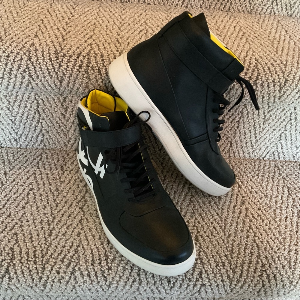 Mens Calvin Klein Stylish Black and White High-Top Sneakers 10.5